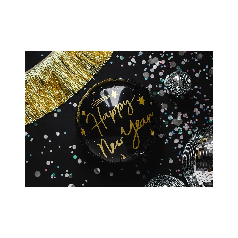 Balon foliowy, Happy New Year - czarny, 45 cm