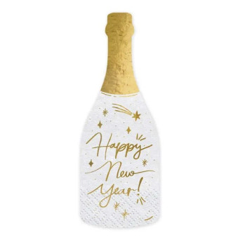 Serwetki papierowe, Szampan Happy New Year - biało-złote, 20 szt.