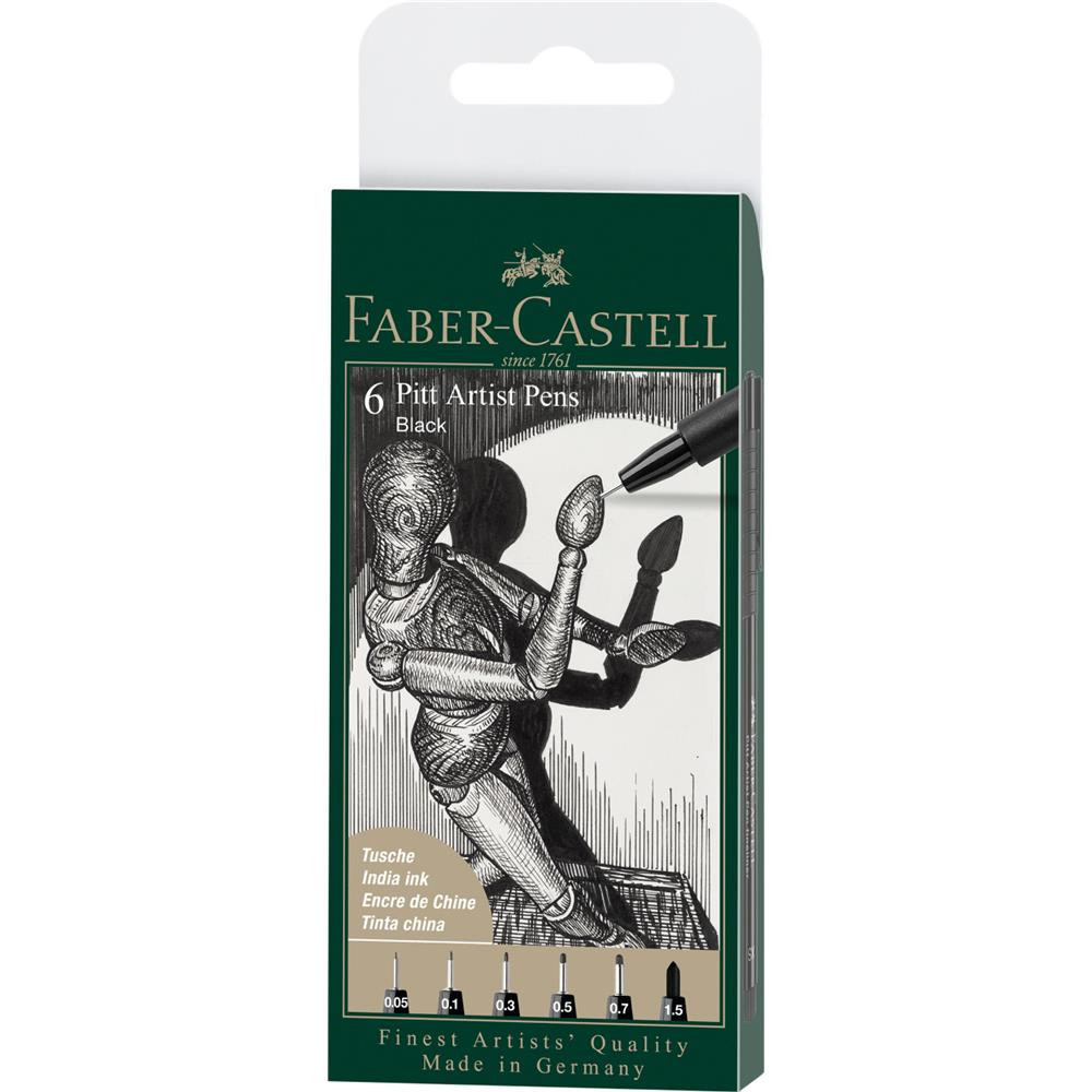 Set of Pitt Artist Pens - Faber-Castell - Black, 6 pcs.