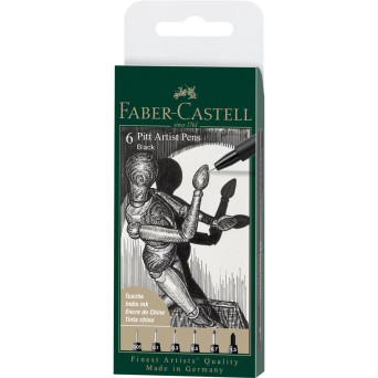 Zestaw pisaków Pitt Artist Pen - Faber-Castell - Black, 6 szt.