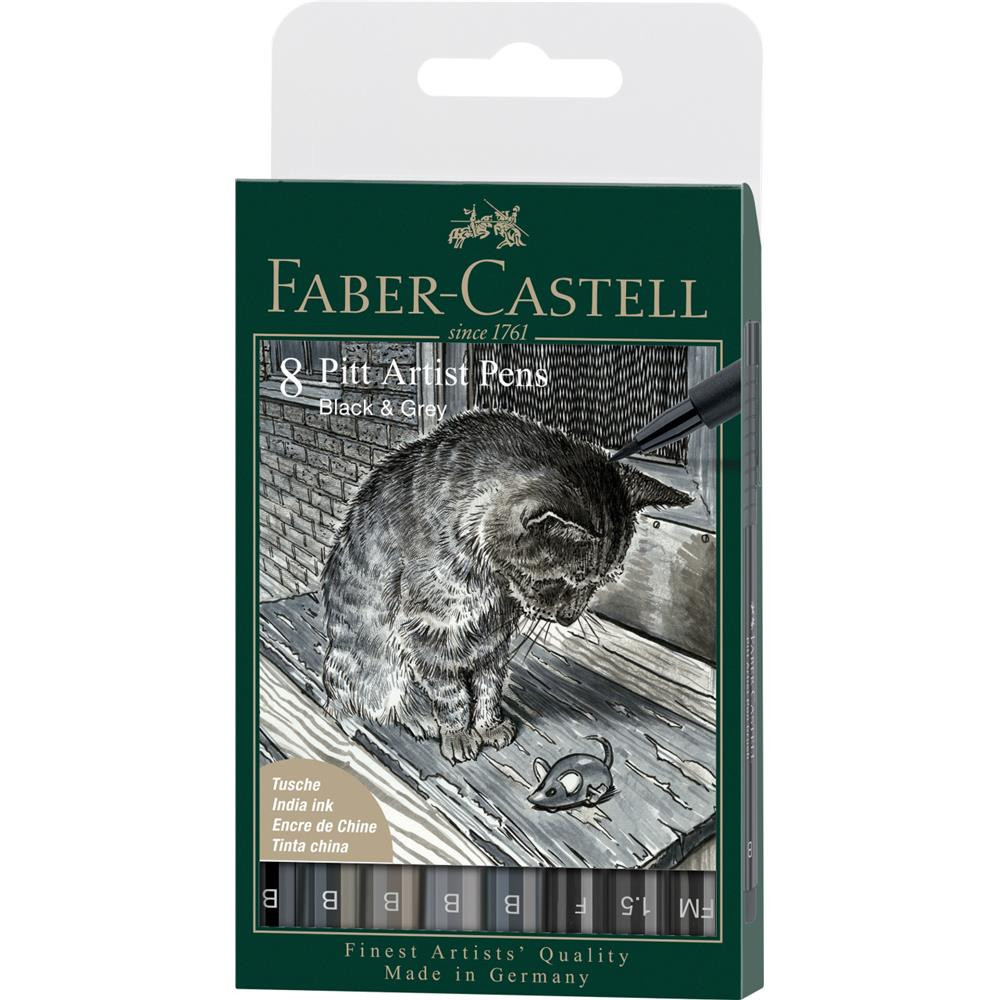 Zestaw pisaków Pitt Artist Pen - Faber-Castell - Black & Grey, 8 szt.