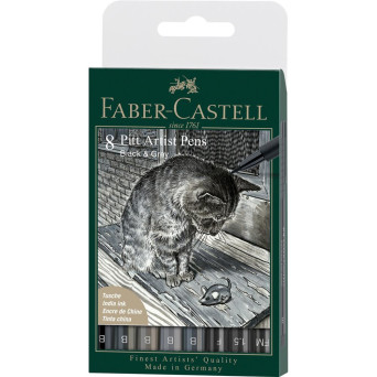 Zestaw pisaków Pitt Artist Pen - Faber-Castell - Black & Grey, 8 szt.