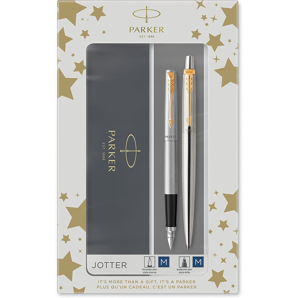 Fountain pen and ballpoint pen Jotter Duo with gift box - Parker - Stainless Steel GT