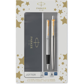 Zestaw z piórem wiecznym i długopisem Jotter w etui - Parker - Stainless Steel GT