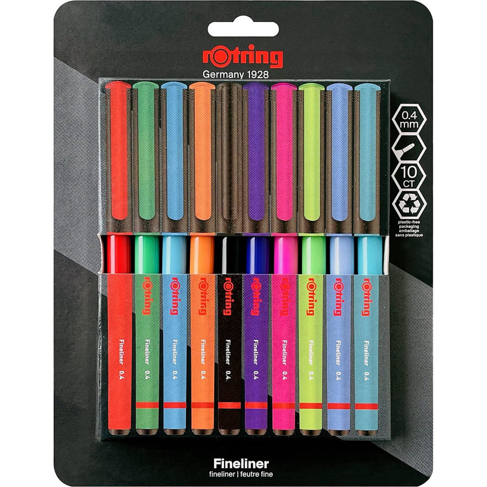 Zestaw cienkopisów - Rotring - 0,4 mm, 10 kolorów