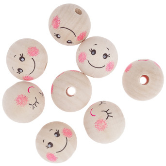 Wooden beads, faces - DpCraft - natural, 3 cm, 8 pcs.
