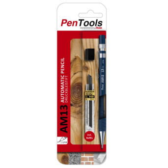 Ołówek automatyczny AM13 z grafitami - Pentel - czarny, 1,3 mm, HB
