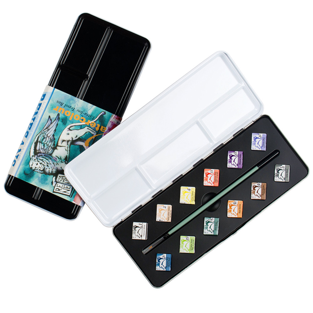 Half pans watercolors set in metal case - Renesans - 12 pcs.