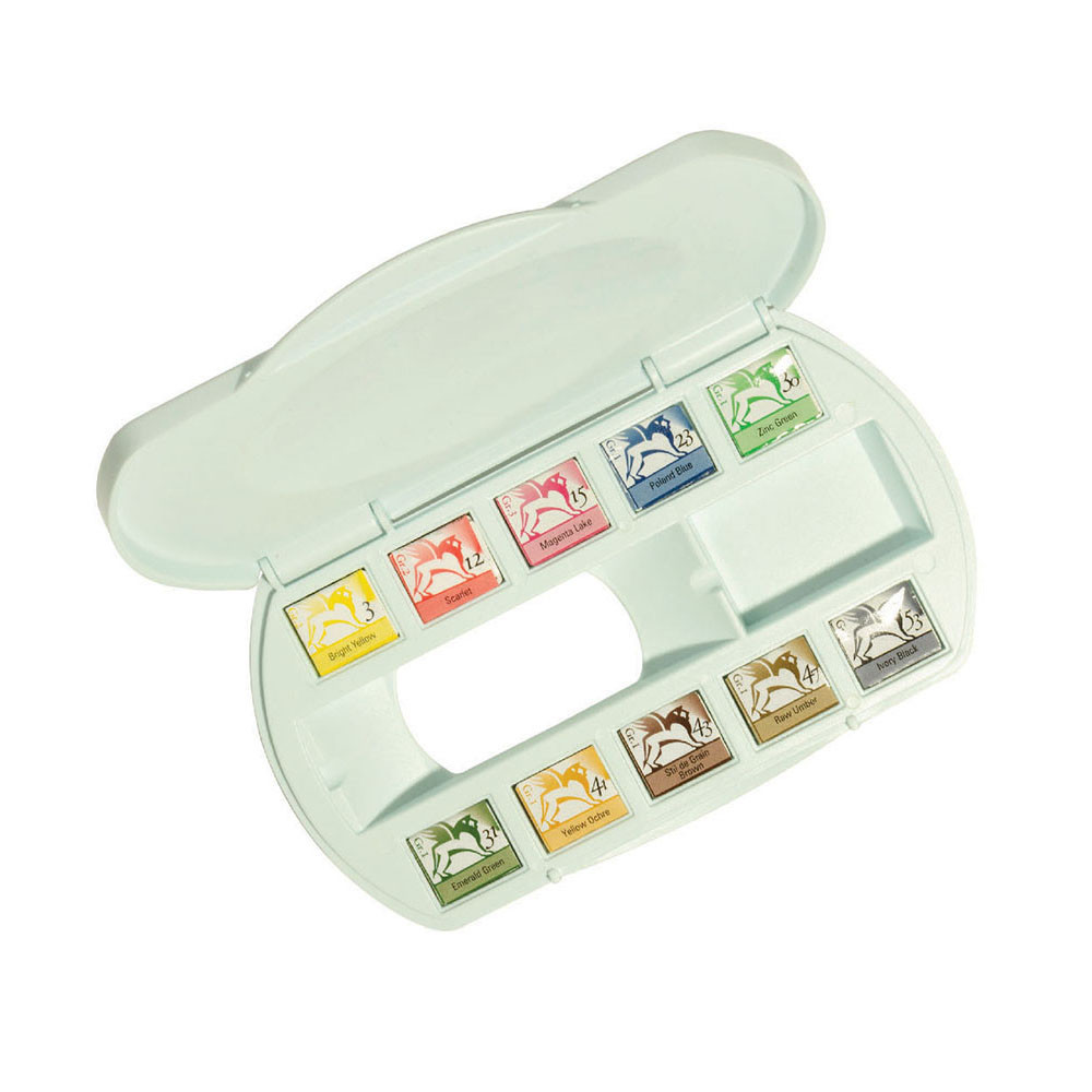 Half pans watercolors set in plastic case - Renesans - 10 pcs.