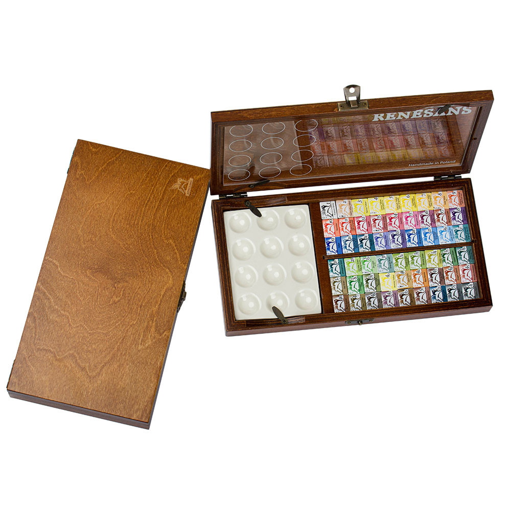 Half pans watercolors set with ceramic palette - Renesans - 54 pcs.
