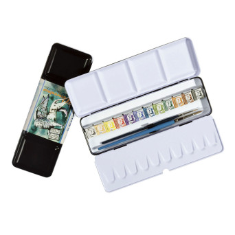 Half pans watercolors set in metal case - Renesans - 12 pcs.