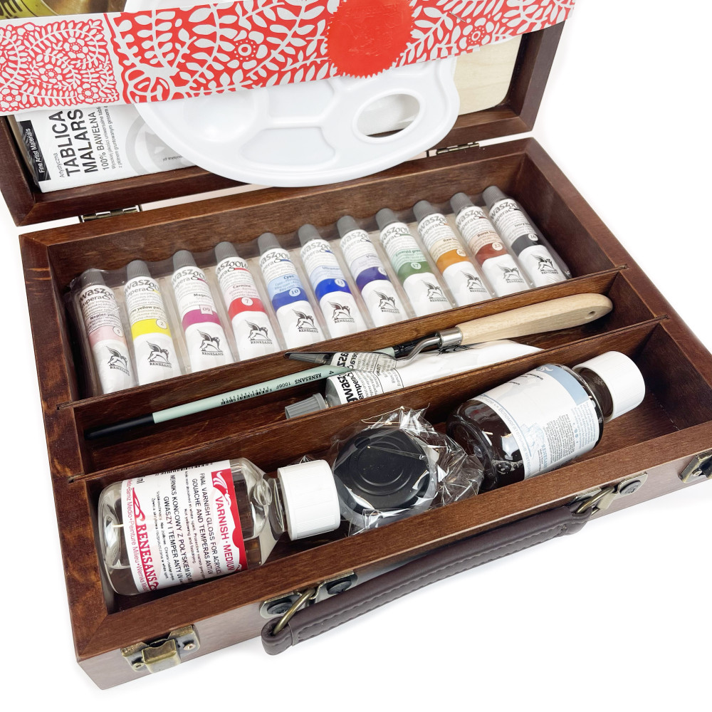 Set of gouache paints in wooden box - Renesans - 12 colors x 20 ml