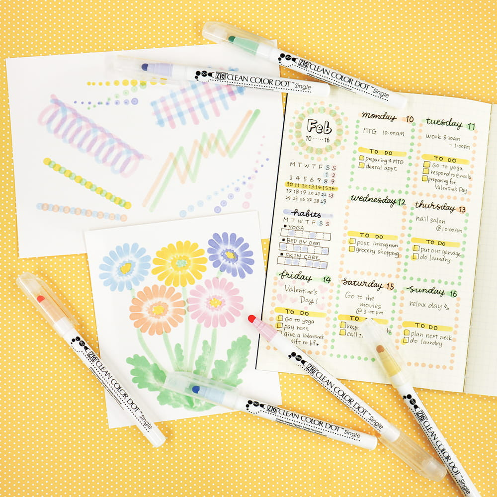 Set of Zig Clean Color Dot pens - Kuretake - Mild Smoky, 6 colors