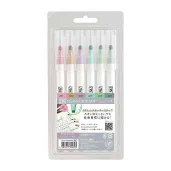 Set of Zig Clean Color Dot pens - Kuretake - Mild Smoky, 6 colors