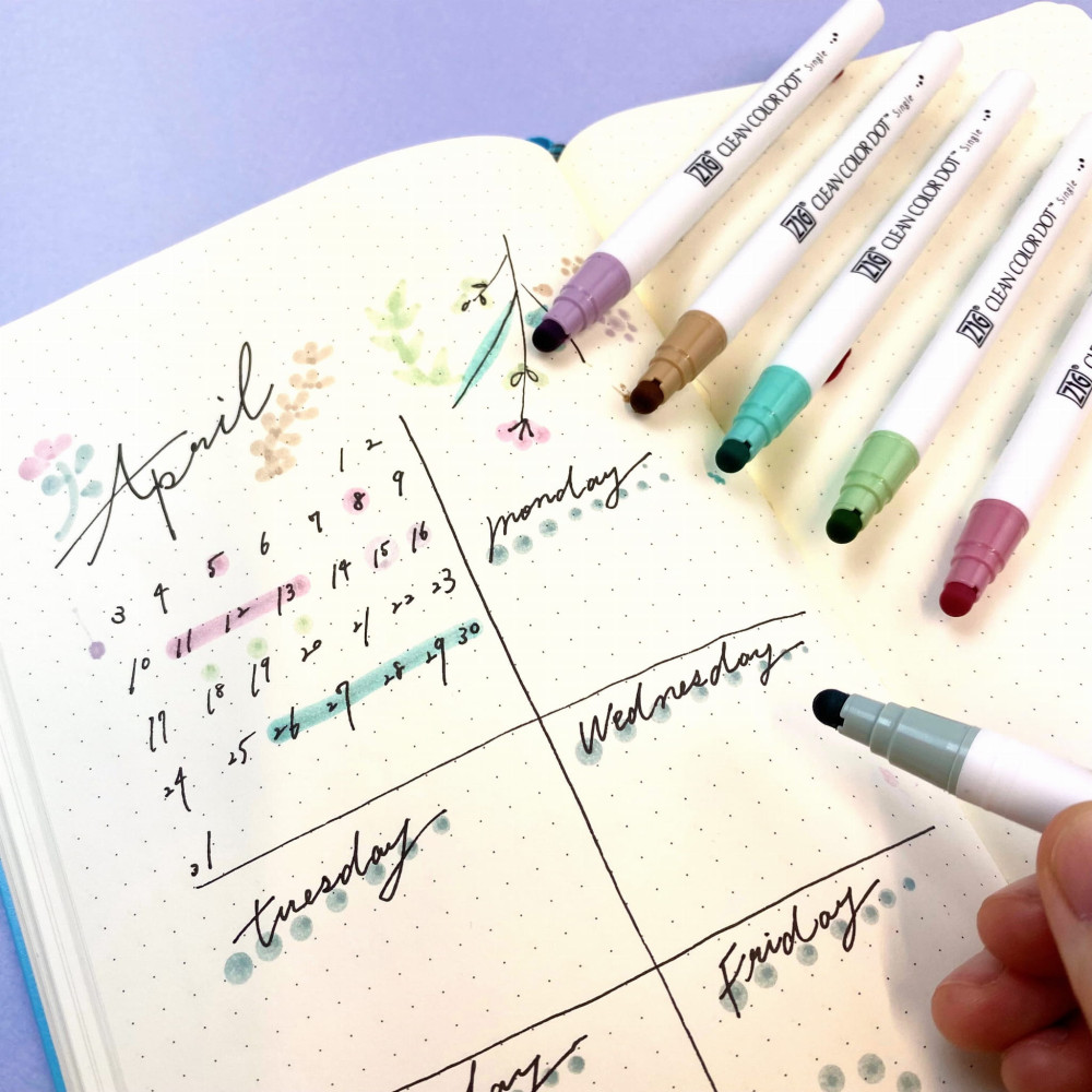 Set of Zig Clean Color Dot pens - Kuretake - Mild Smoky, 6 colors