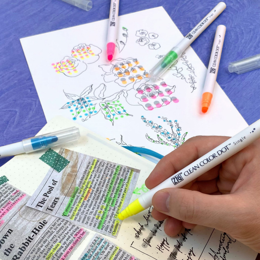 Set of Zig Clean Color Dot pens - Kuretake - Highlight, 6 colors