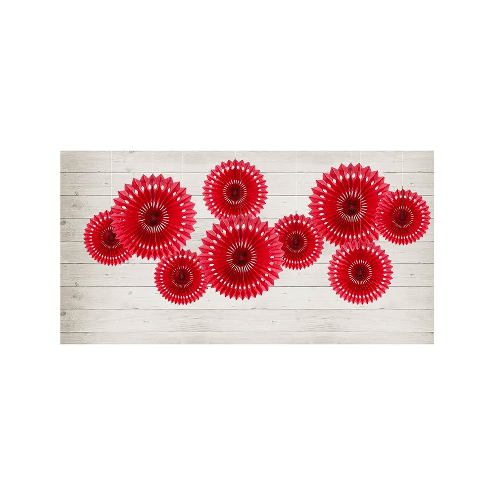 Decorative rosettes, tissue fans - red, 3 pcs.