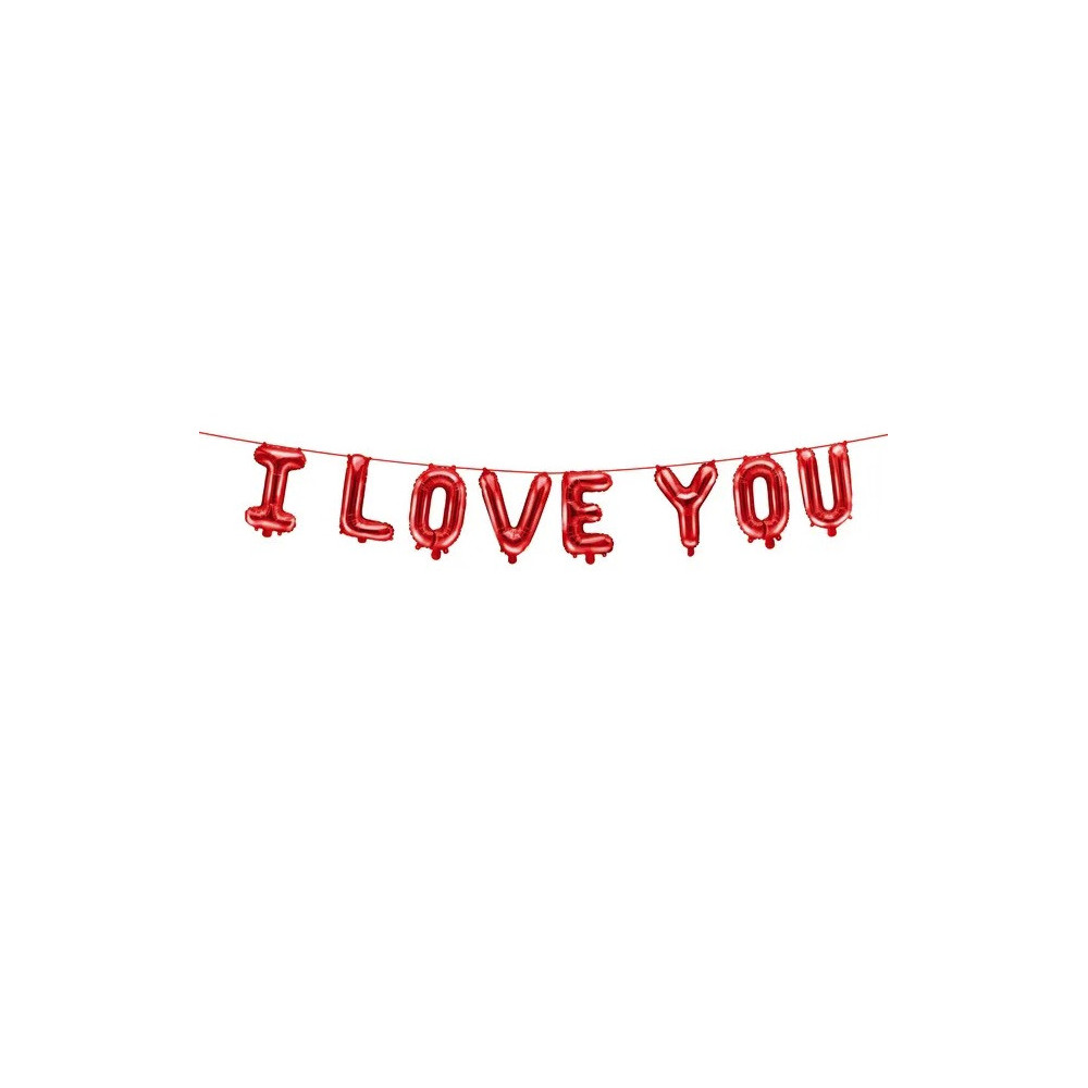 Foil balloon garland, I Love You - red, 260 x 40 cm
