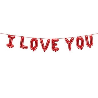 Balon foliowy girlanda, I Love You - czerwony, 260 x 40 cm