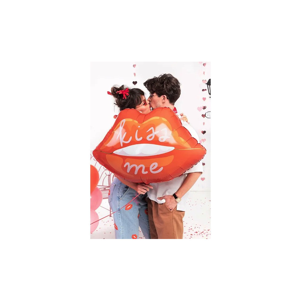Foil balloon Lips, Kiss Me - red, 86,5 x 65 cm