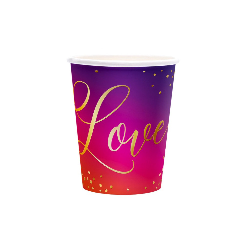 Kubeczki papierowe Love - ombre, 220 ml, 6 szt.