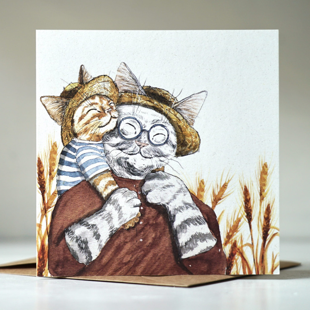 Greeting card - Hi Little - Grandpa cat, 14,5 x 14,5 cm