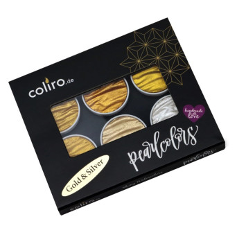 Set of watercolor paints, Gold & Silver - Coliro Pearl Colors - 30 mm, 6 pcs.