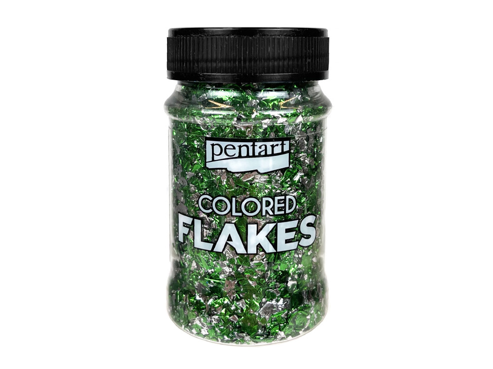 Folia do złoceń w płatkach Colored Flakes - Pentart - zielono-srebrna, 100 ml