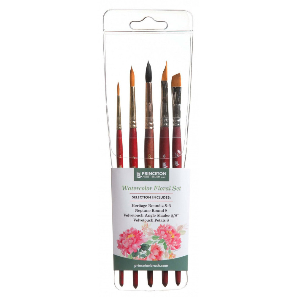 Zestaw pędzli syntetycznych Watercolor Floral - Princeton - 6 szt.