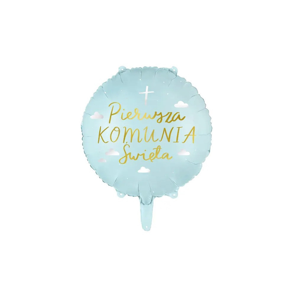 Foil balloon, Pierwsza Komunia Święta - blue, 45 cm