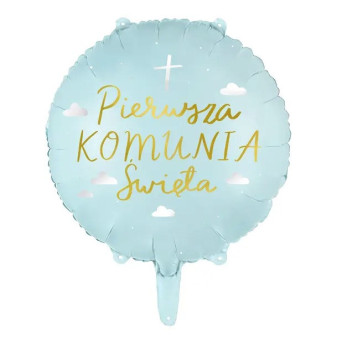 Foil balloon, Pierwsza Komunia Święta - blue, 45 cm