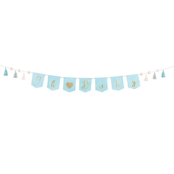 Fabric garland, Oh Baby - blue, 2,5 m