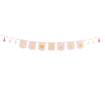 Girlanda materiałowa z frędzlami, Oh Baby - jasnoróżowa, 2,5 m