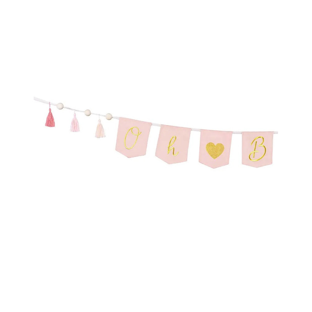 Girlanda materiałowa z frędzlami, Oh Baby - jasnoróżowa, 2,5 m