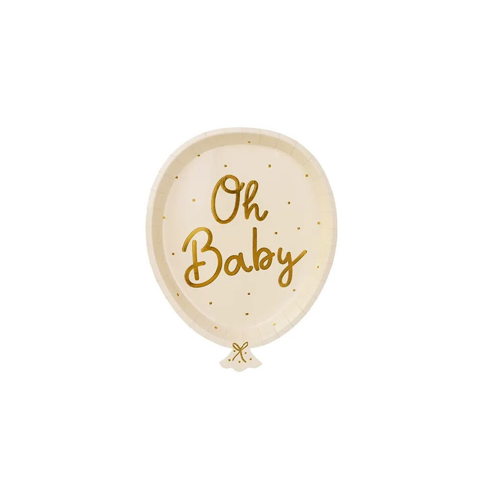 Talerzyki papierowe baloniki, Oh Baby - 17,5 x 22 cm, 6 szt.