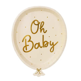 Talerzyki papierowe baloniki, Oh Baby - 17,5 x 22 cm, 6 szt.