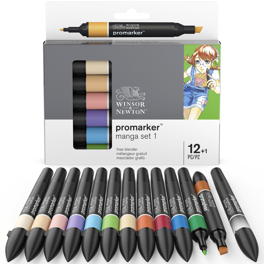 Zestaw Promarker  - Winsor & Newton - Manga set 1, 12 + 1 szt.