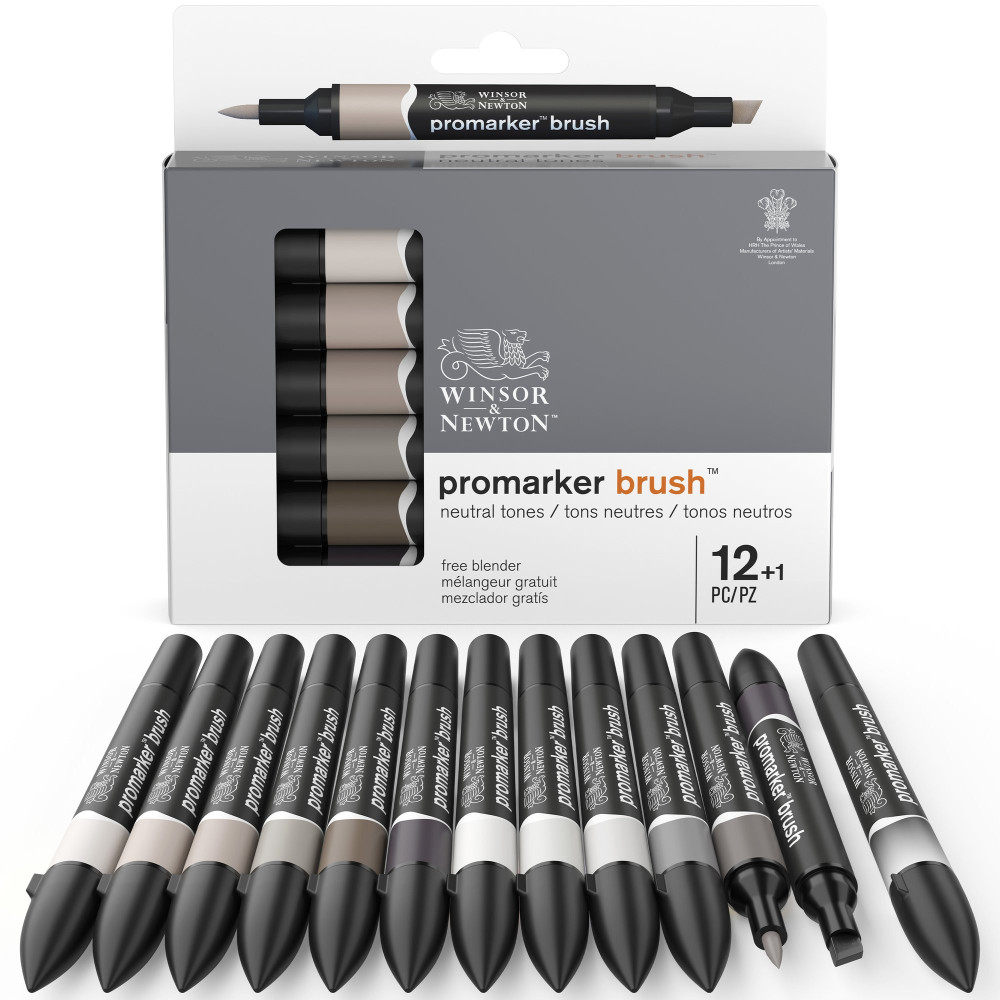 Zestaw Promarker Brush - Winsor & Newton - Neutral tones, 12 + 1 szt.
