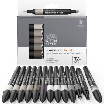 Zestaw Promarker Brush - Winsor & Newton - Neutral tones, 12 + 1 szt.