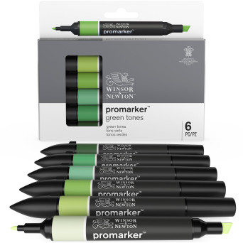 Promarker set - Winsor & Newton - Green Tones, 6 pcs.