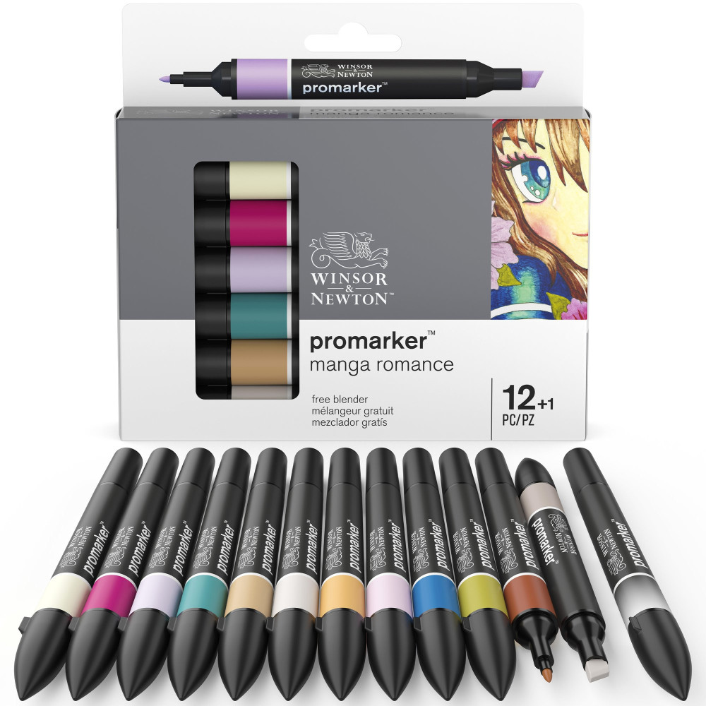 Promarker set - Winsor & Newton - Manga Romance, 12+1 pc.