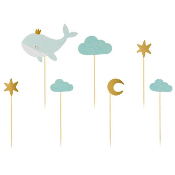 Cupcakes toppers, Whale - blue, 11-13,5 cm, 7 pcs