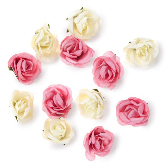 Paper flowers, roses - DpCraft - cream and salmon pink, 12 pcs.