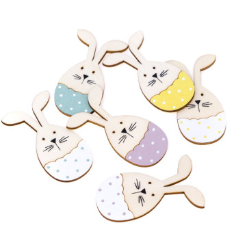Wooden bunnies in easter eggs - DpCraft - pastel, 8 cm, 6 pcs.