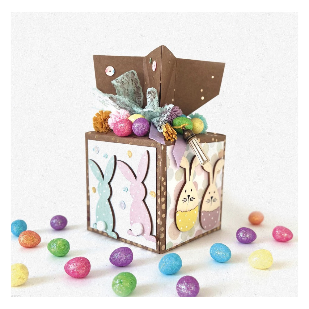 Wooden bunnies in easter eggs - DpCraft - pastel, 8 cm, 6 pcs.