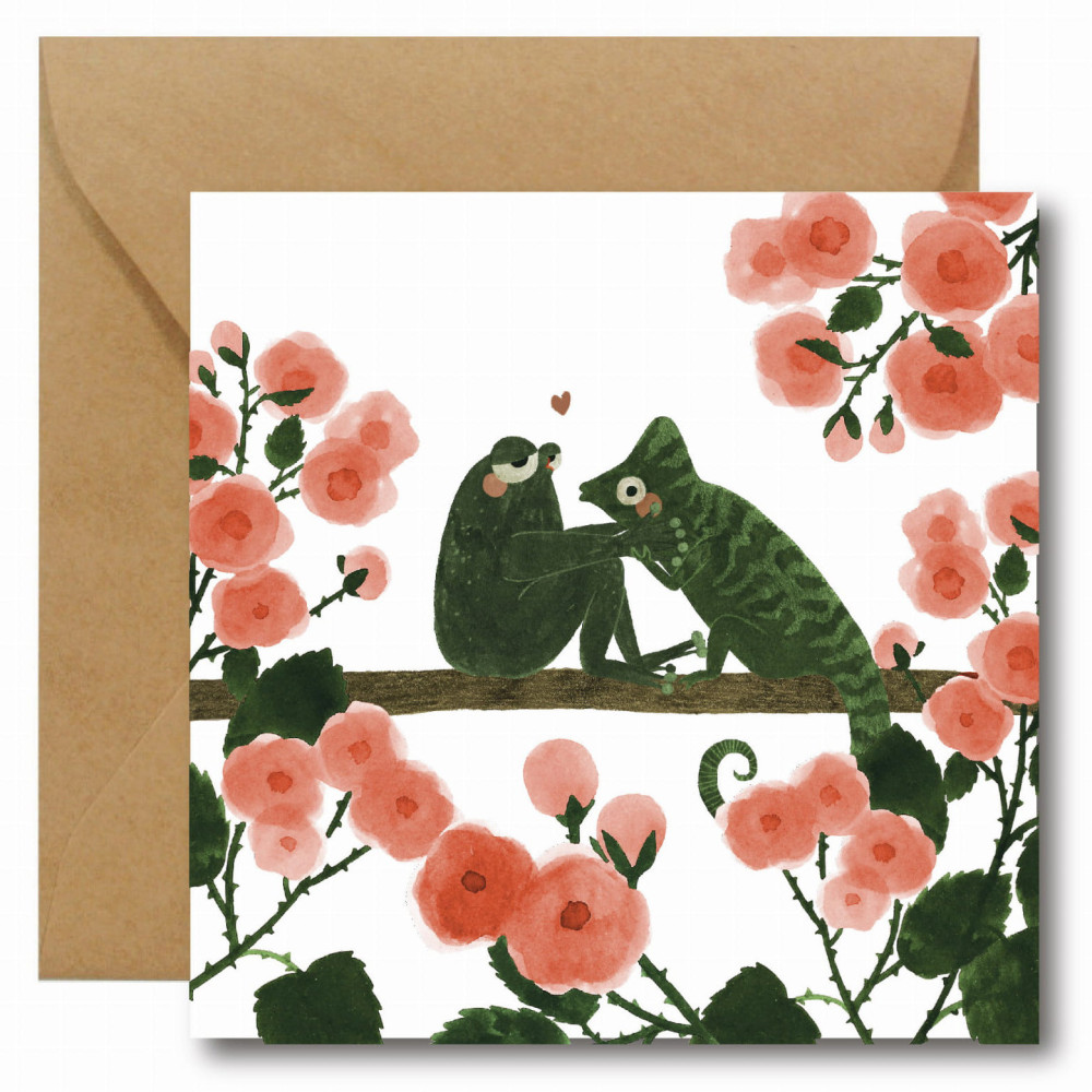 Greeting card - Hi Little - Frog and Chameleon, 14,5 x 14,5 cm