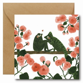 Greeting card - Hi Little - Frog and Chameleon, 14,5 x 14,5 cm