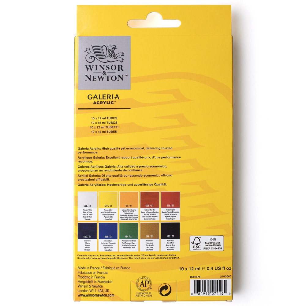 Zestaw farb akrylowych Galeria - Winsor & Newton - 12 ml x 10 szt.