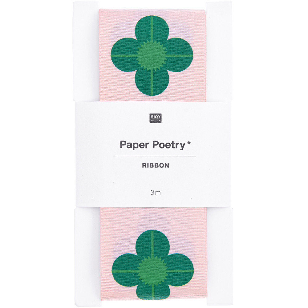 Taffeta ribbon, Clovers - Paper Poetry - pink, 38 mm x 3 m