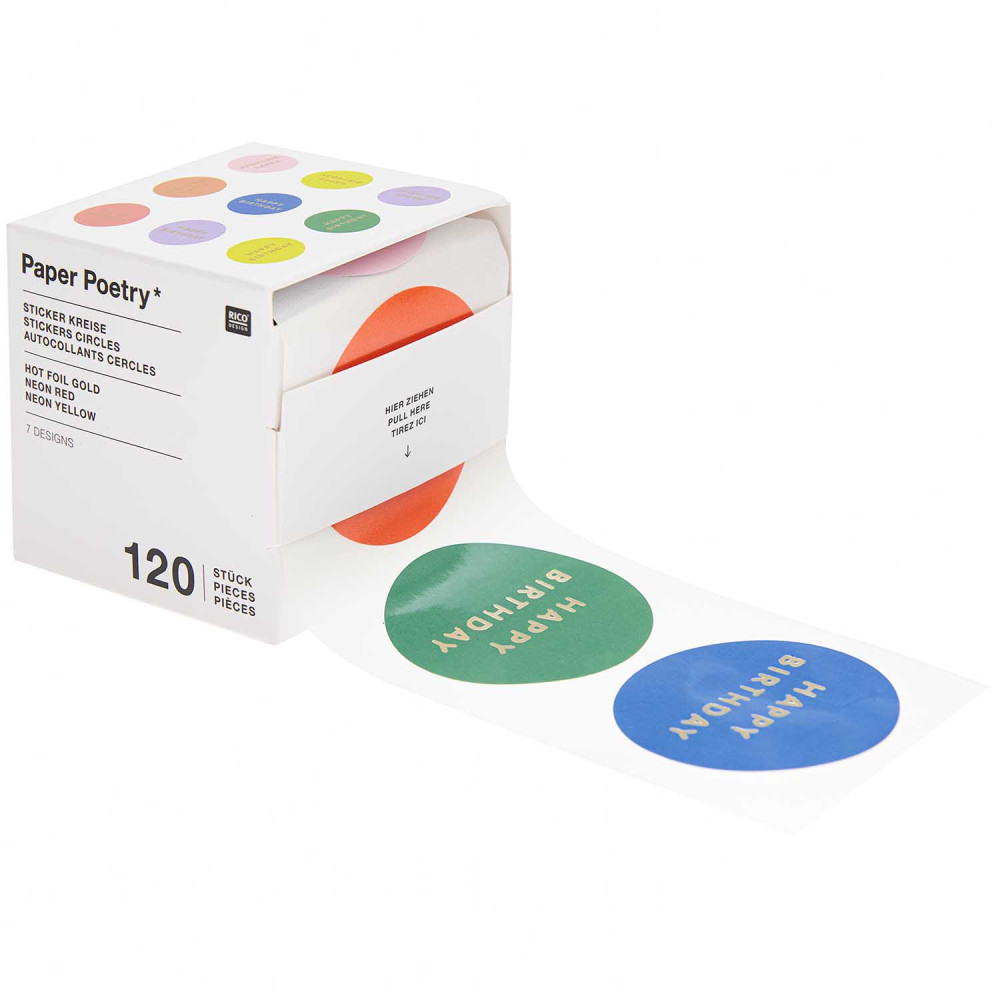 Stickers circles, Happy Birthday - Rico Design - 7 colors, 120 pcs.